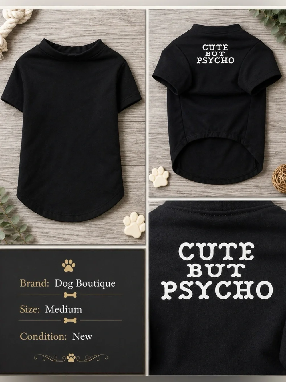 Dog Boutique “Cute But Psycho” Black Dog Shirt Size: Medium | Brand New